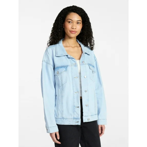 No Boundaries Oversized Cotton Denim Jacket, Women's XXS-XXL | Walmart (US)