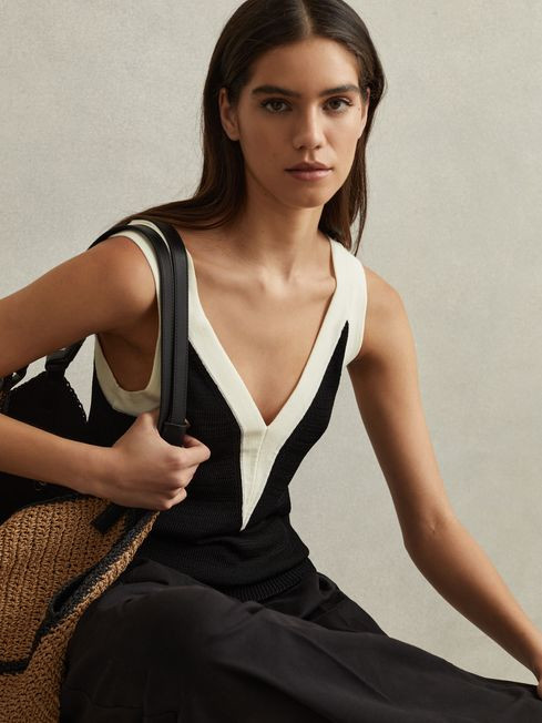 Reiss Black/White Tessa Colourblock V-Neck Vest | Reiss US