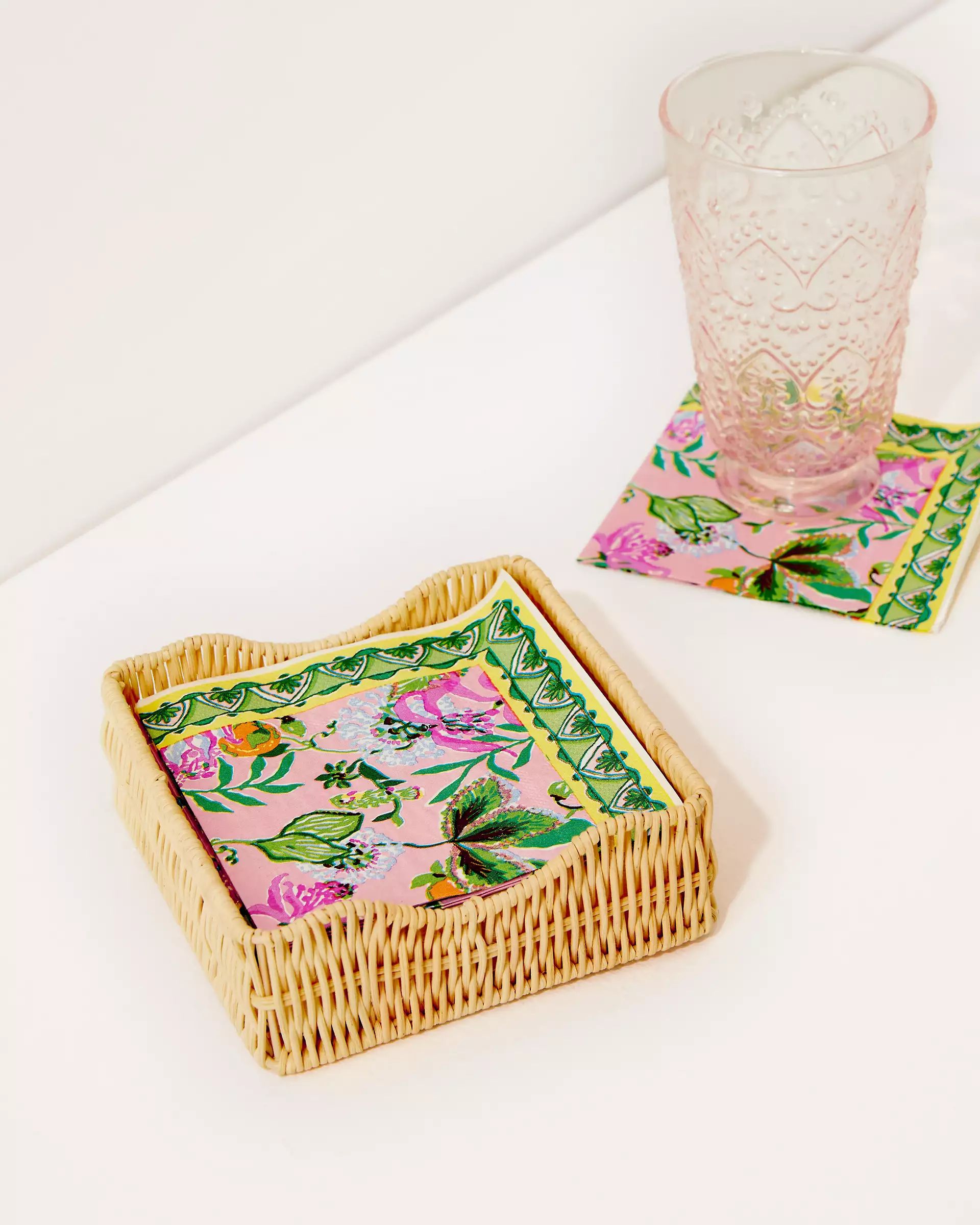 Paper Cocktail Napkins with Raffia Holder | Lilly Pulitzer