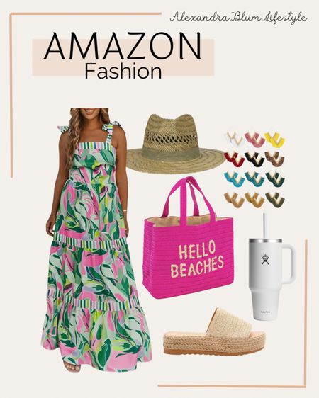 Long green colorful maxi dress from Amazon! Such a fun summer outfit perfect for vacation outfit and pool side outfit! 

#LTKShoeCrush #LTKFindsUnder50 #LTKItBag