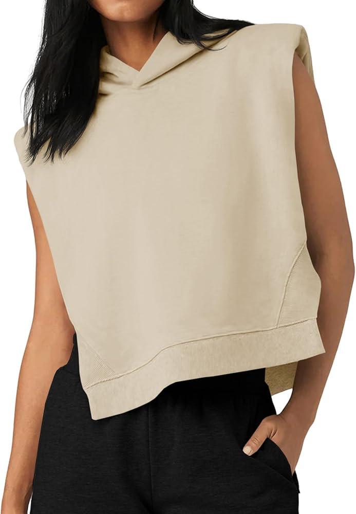 Aurgelmir Women's Sleeveless Hoodies Workout Loose Fit Shoulder Pad Crop Pullover Hooded Sweatshi... | Amazon (US)