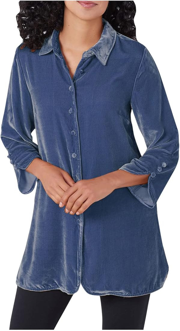 Women's T-Shirts Casual Loose Long Sleeve T Shirts Pleated Tunic Solid Comfy Blouse Soft Tee Tops | Amazon (US)