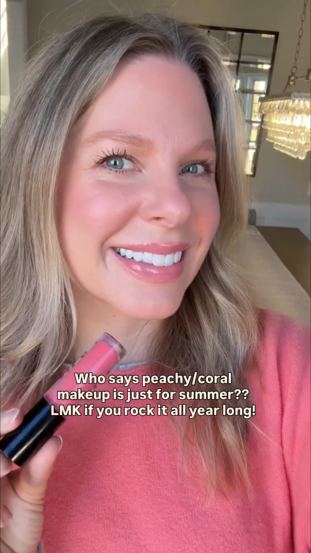 I was feeling a little blah/winter blues, so I threw on a peachy/coral top and coral lip, and I instantly felt more alive! There are no rules to makeup — so do what makes you feel your best. Who’s with me? Follow along for more easy and everyday makeup for us gals over the age of 35. #makeupformatureskin