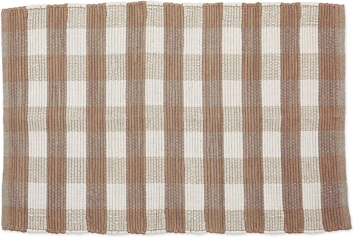 DII Buffalo Check Rug Collection, Hand Dyed Reversible Chindi Rug, 26x40, Stone/Cream | Amazon (US)