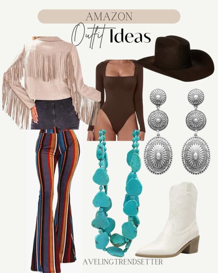 Amazon, outfit ideas, Amazon, western outfit, ideas, French jacket, bodysuit, flares, striped flares, Lainey Wilson outfits, bellbottoms, turquoise earrings, western clothes and FR rodeo rodeo Houston country concert outfit ideas cowboy hat booties boots

#LTKfindsunder50 #LTKshoecrush #LTKstyletip