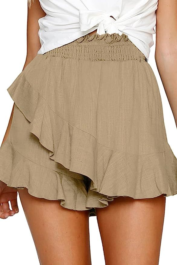 FRTROIN Skorts Skirts for Women Skater Mini Wrap Skirt Beach Flowy Linen Cotton High Waisted Shor... | Amazon (US)