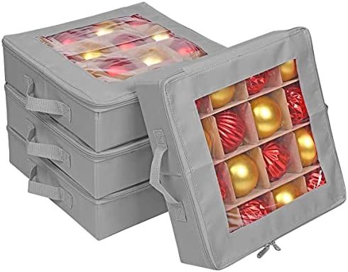 ProPik 4 Pcs Christmas Ornament Storage Boxes with Dividers, Transparent Top, Zipper Closure & Ha... | Amazon (US)