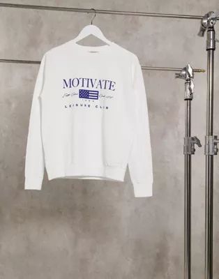 ASOS DESIGN sweatshirt with motivate leisure club print in white | ASOS (Global)