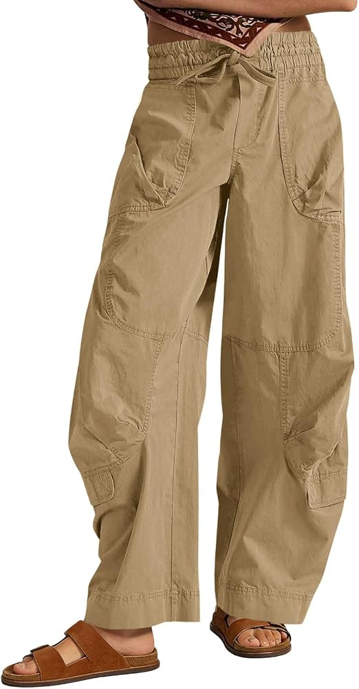 Aoysky Womens Baggy Barrel Wide Leg Pants Drawstring Elastic High Waisted Casual Loose Trousers P... | Amazon (US)