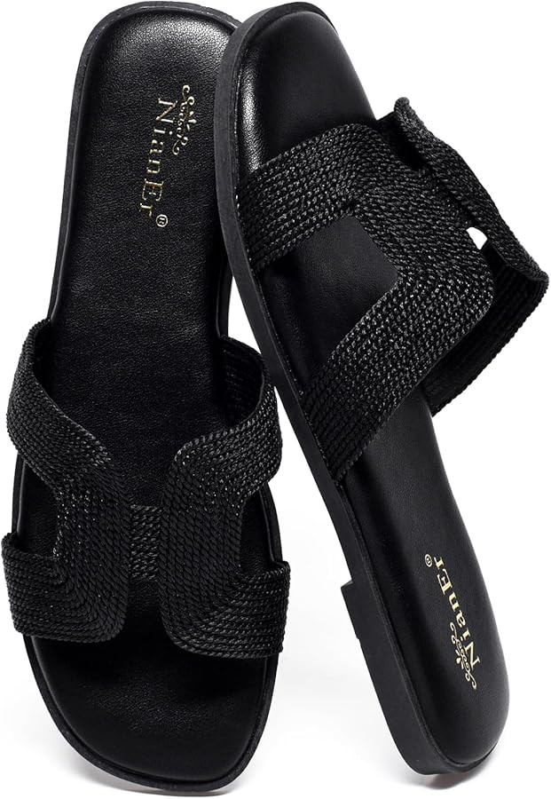NianEr Womens Microfiber Leather Comfort Foam Support H Sandals Square Toe Dress Dressy Slip On C... | Amazon (US)