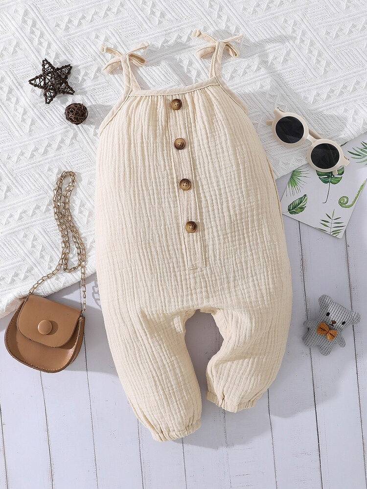 Baby Button Detail Bow Shoulder Cami Jumpsuit | SHEIN