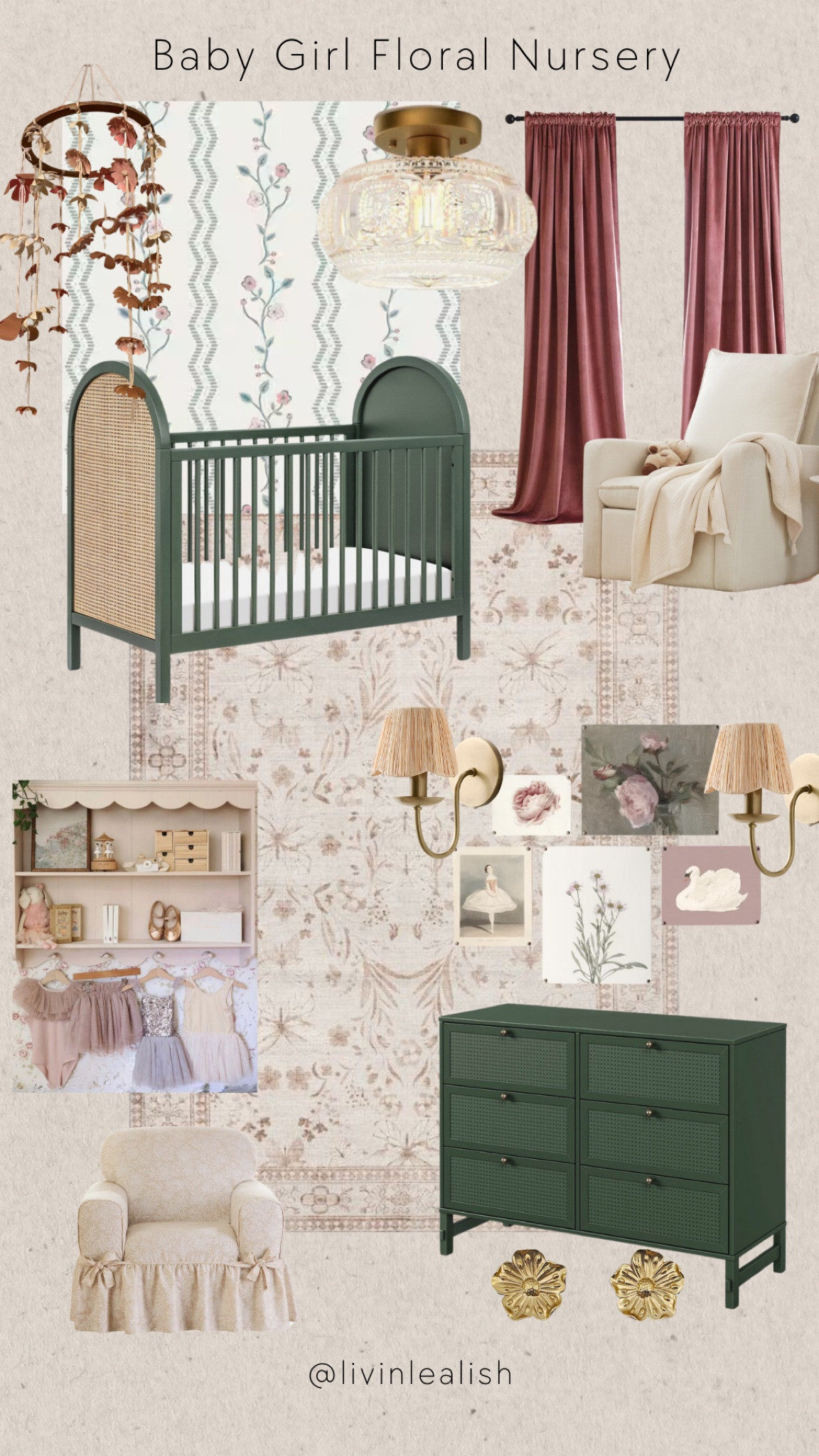 The prettiest floral nursery! 🌸 Ceiling fixture and little chair is from Wayfair! #nursery #babygirlnursery #girlnursery #floralnursery 

#LTKHome #LTKKids #LTKBaby