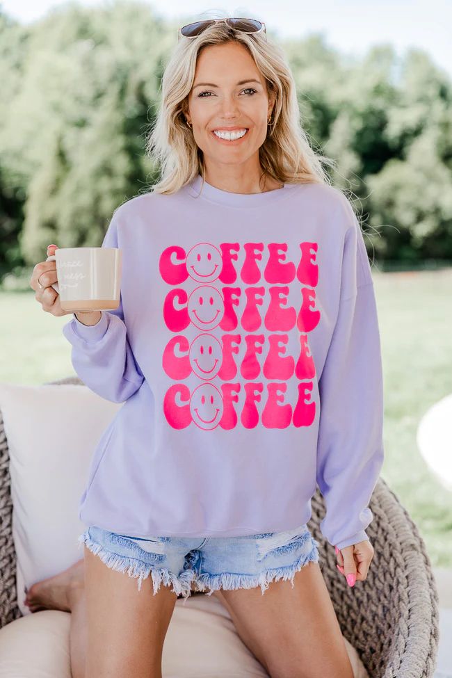 Coffee Repeat Smiley Lilac Oversized Graphic Sweatshirt | Pink Lily
