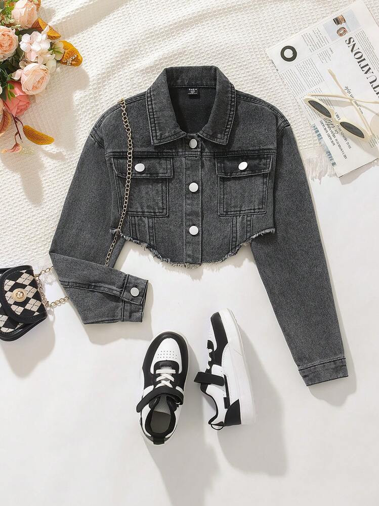 Tween Girl Cropped Street-Style Denim Jacket | SHEIN