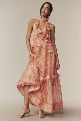 BHLDN Landon Organza 3D Ruffle Maxi Dress | Anthropologie (US)