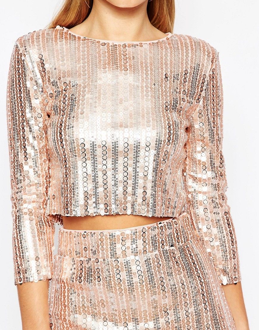 TFNC All Over Sequin Crop Top with Long Sleeves | ASOS UK