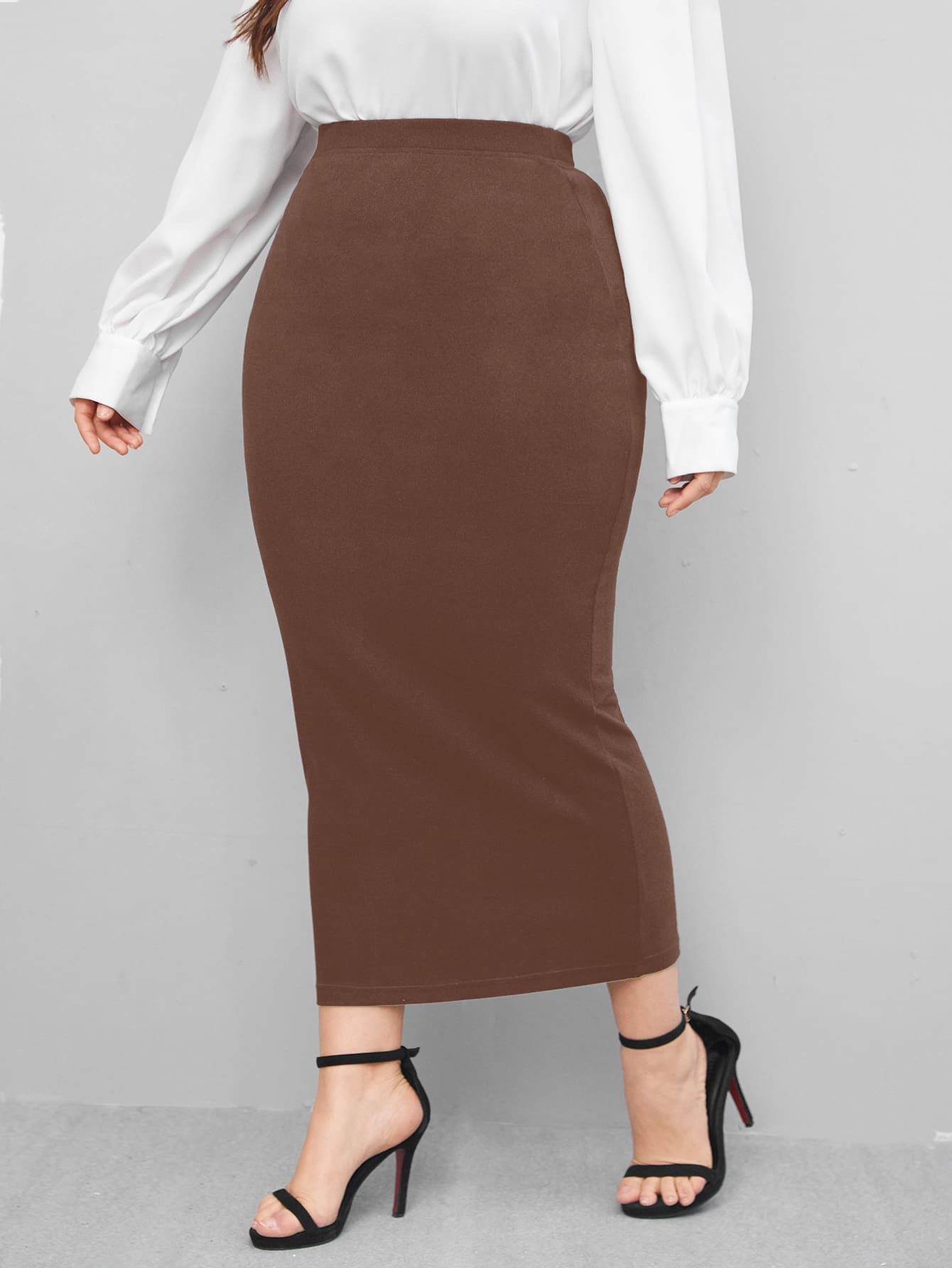 SHEIN Privé Plus Solid High Waist Skirt4.85(1000+) | SHEIN