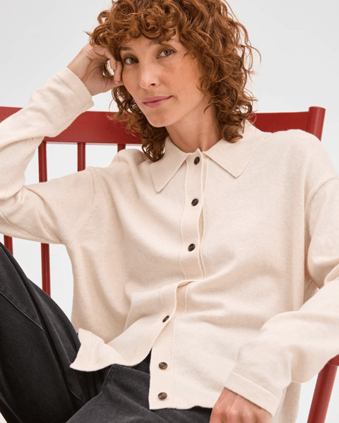 Australian Cotton Blend Knit Polo Collar Cardigan - Pebble | Target AU