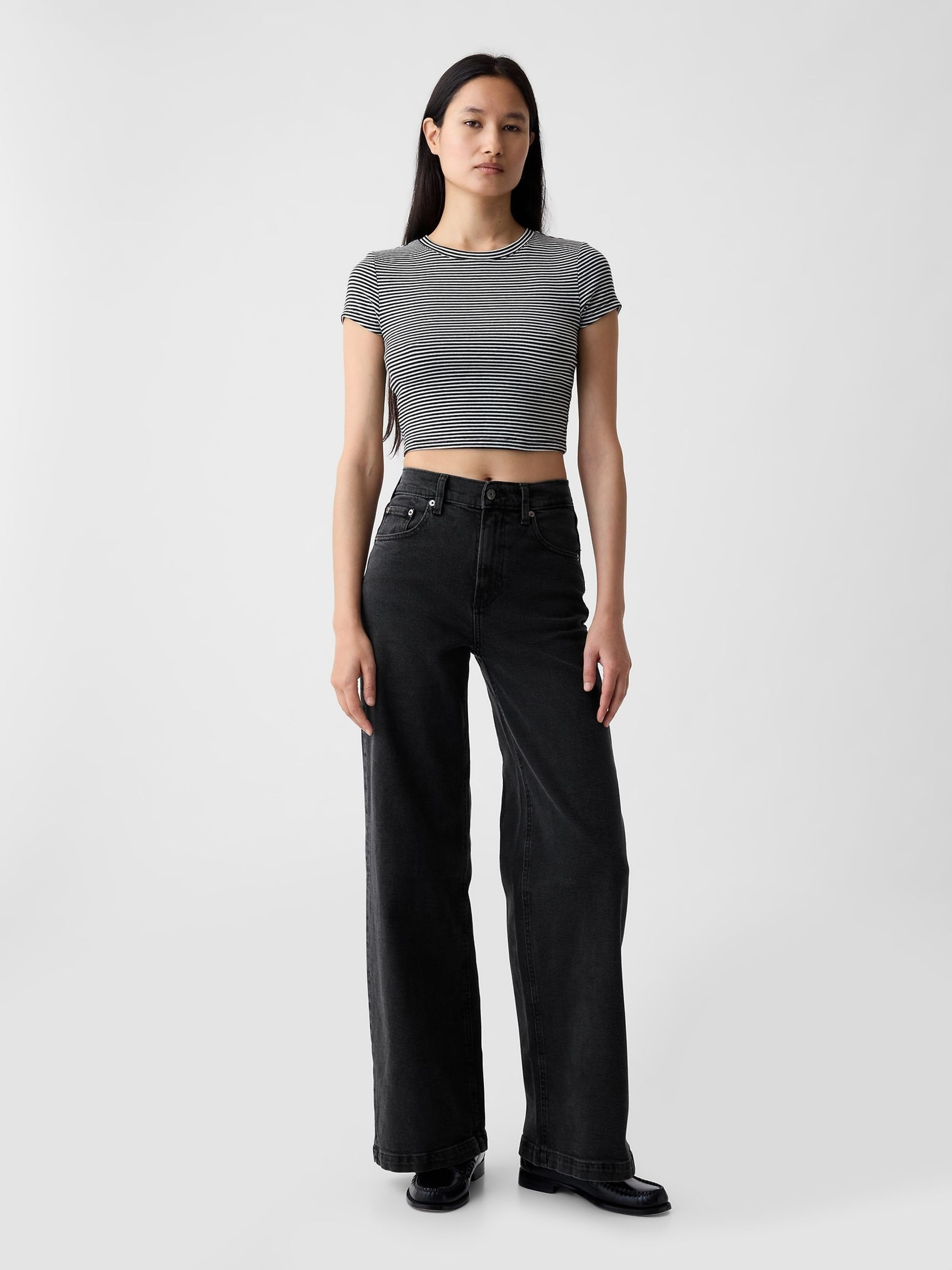 Black High Waisted Stride Wide Leg Jeans | Gap | GAP UK