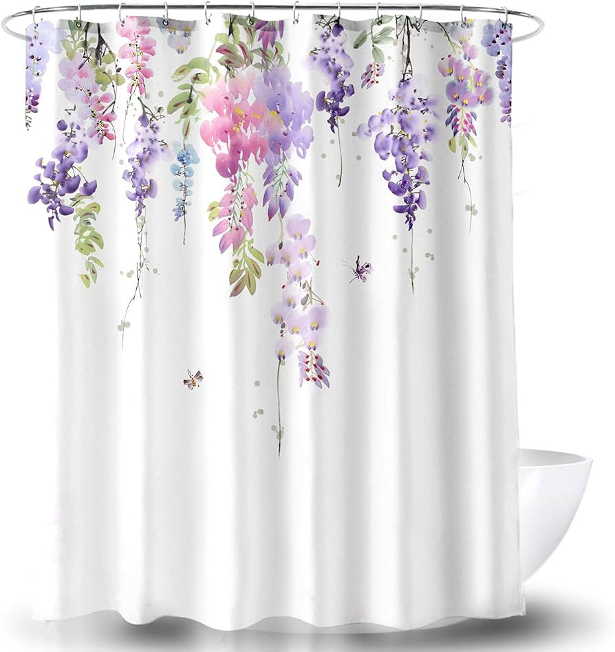 BECAN Floral Shower Curtain, Purple Wisteria Flower Polyester Fabric Waterproof Layer Thickening ... | Amazon (US)