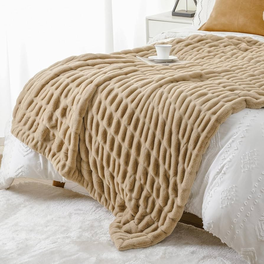 BATTILO Soft Faux Fur Throw Blanket for Couch, Double Side, 60"x80", Beige | Amazon (US)