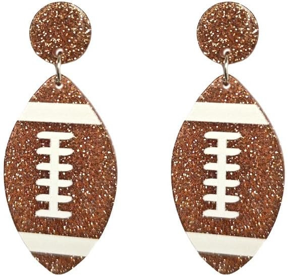 Football Earrings for Women Lightweight Acrylic Glitter Dangle Drop Earrings for Game Day, Sports... | Amazon (US)