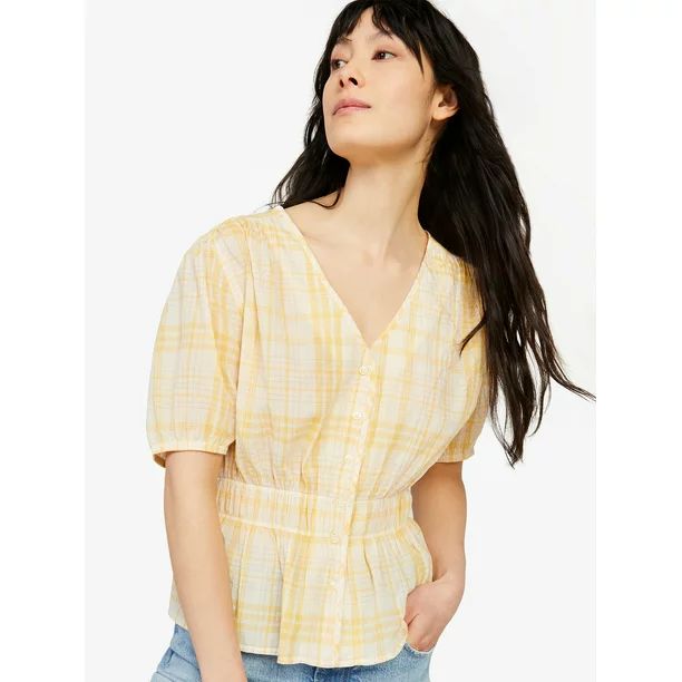 Free Assembly Women’s Cinched Waist V-Neck Top | Walmart (US)