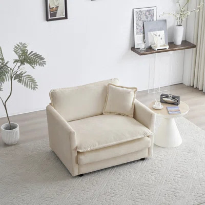 Comfy Armchair In Warm Beige Chenille For Relaxation Fabric Chair With Spacious Seat Living Area | Wayfair North America