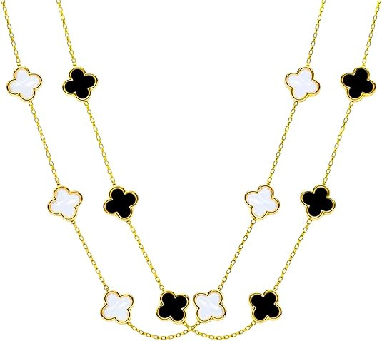 2 PC Set I 18K Gold Plated Four Leaf Clover Necklace I Dainty Clover Necklaces For Women I Mother... | Amazon (US)