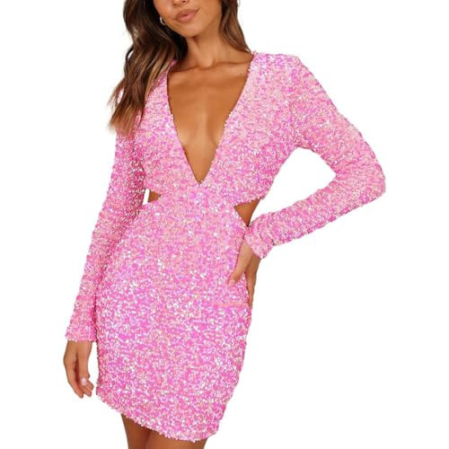 Petal & Pup Women's Kelly Long Sleeve Sequin Mini Dress, Berry | Amazon (US)
