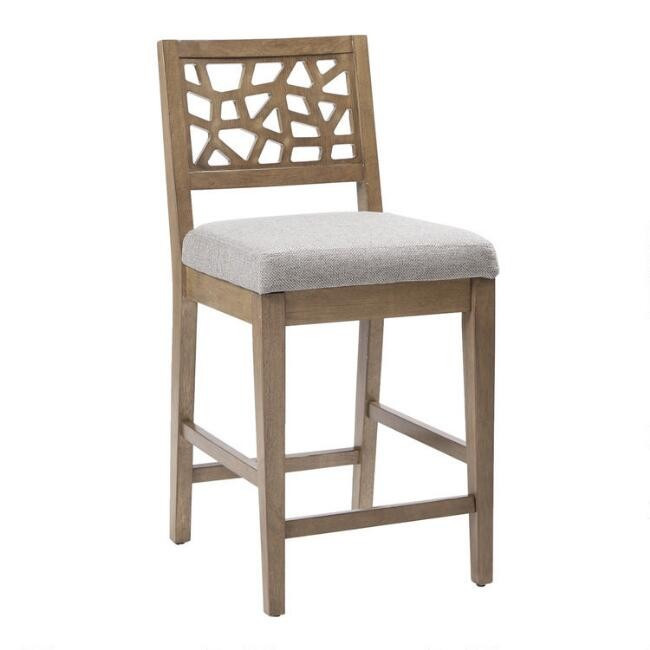 Ice Light Gray Oak Wood Upholstered Counter Stool | World Market
