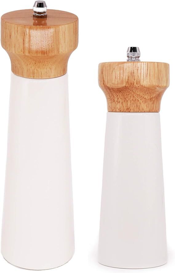 Pepper Grinder Salt and Pepper Shakers White Wooden Pepper Mill Stylish Set - Stainless Ceramic R... | Amazon (US)