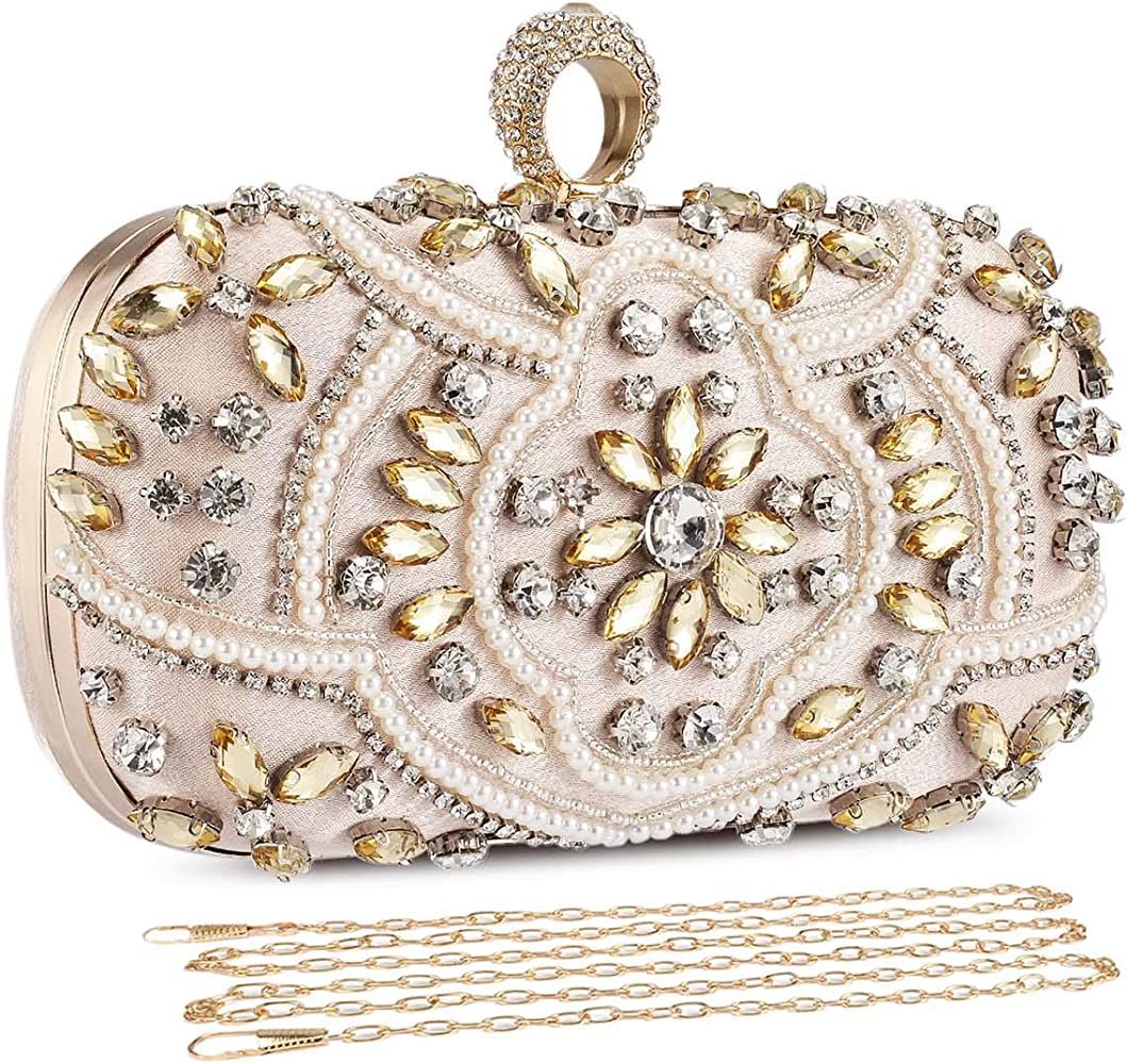 UBORSE Crystal Beaded Clutch Evening Bags for Women Formal Bridal Wedding Clutch Purse Prom Cocktail | Amazon (US)