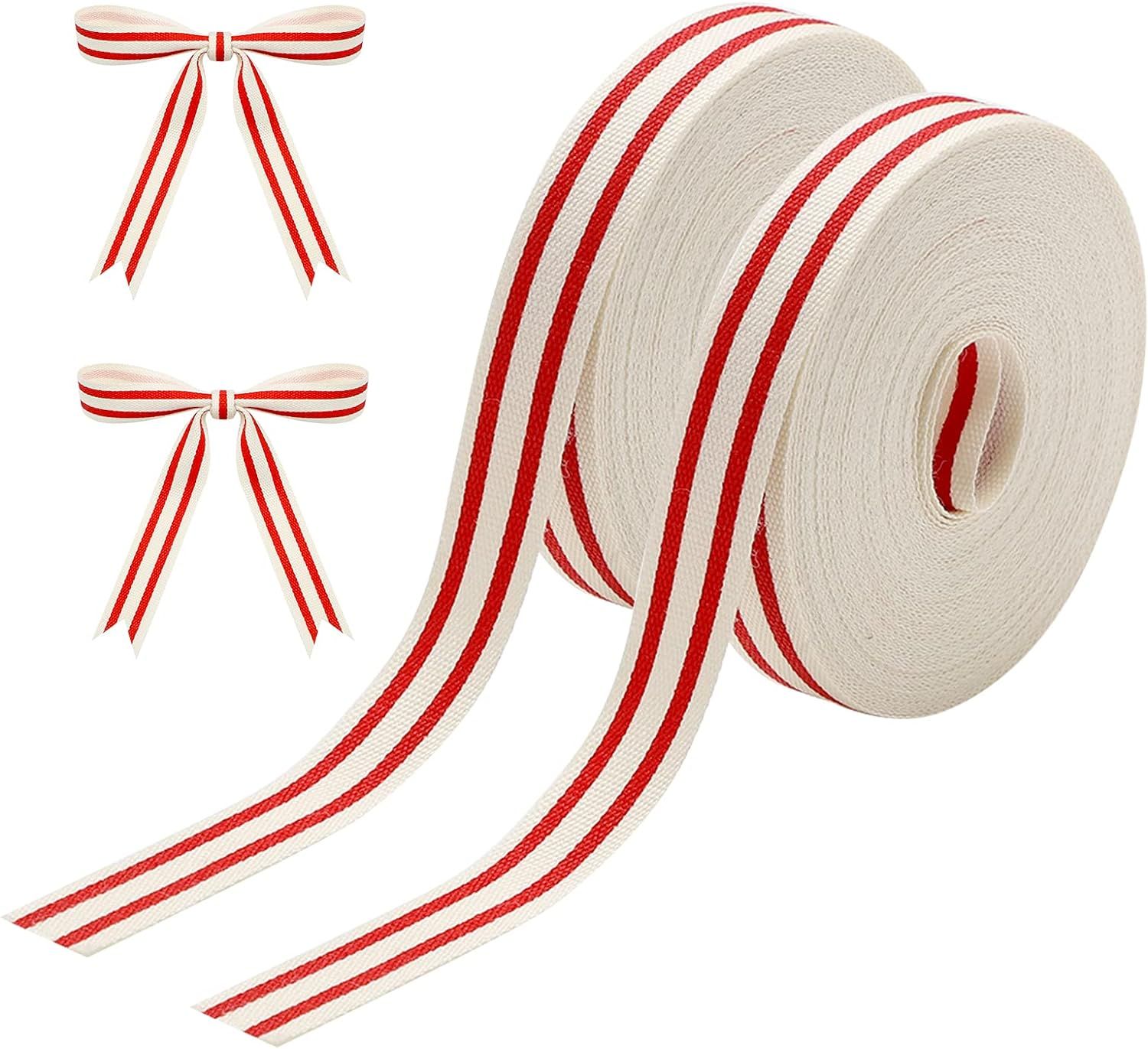 2 Rolls Natural Cotton Stripes Ribbon Striped Grosgrain Ribbon Striped Cotton Fabric Ribbon Grosg... | Amazon (US)