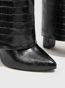 Cuccoo Party Collection Crocodile Embossed Point Toe Chunky Heeled Classic Boots | SHEIN