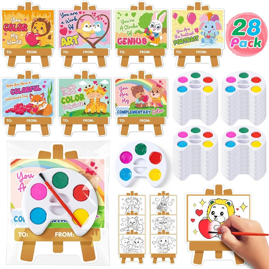 Valentines Day Gifts for Kids - 28 Packs Mini Painting Sets, Valentines Day Cards for Kids School... | Amazon (US)