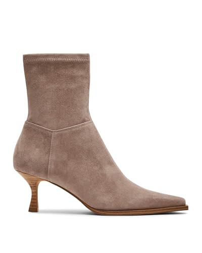 Coutgo Womens Kitten Low Heel Ankle Boots Pointed Toe Side Zipper Short Booties Fall Shoes, Taupe, Size 9.5 | Amazon (US)