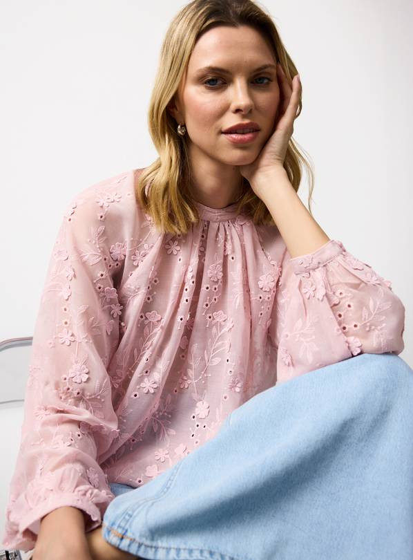 Pink Floral Embroidered Mesh Blouse 10 | Tu Clothing