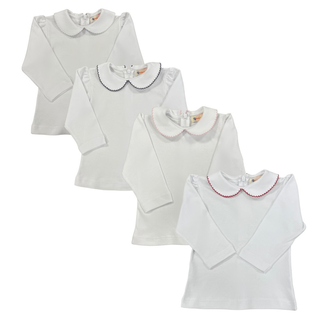 Knit Peter Pan Collar Blouse with Picot Trim | Ellifox