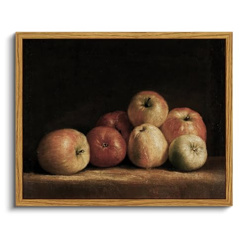 VIYYIEA Vintage Framed Apple Wall Art, Kitchen Bedroom Dining Room Fruit Art Decor, Still life of apples Canvas Print Paintings, French Country Home Farmhouse Dark Decor, 8x10 Inch | Amazon (US)