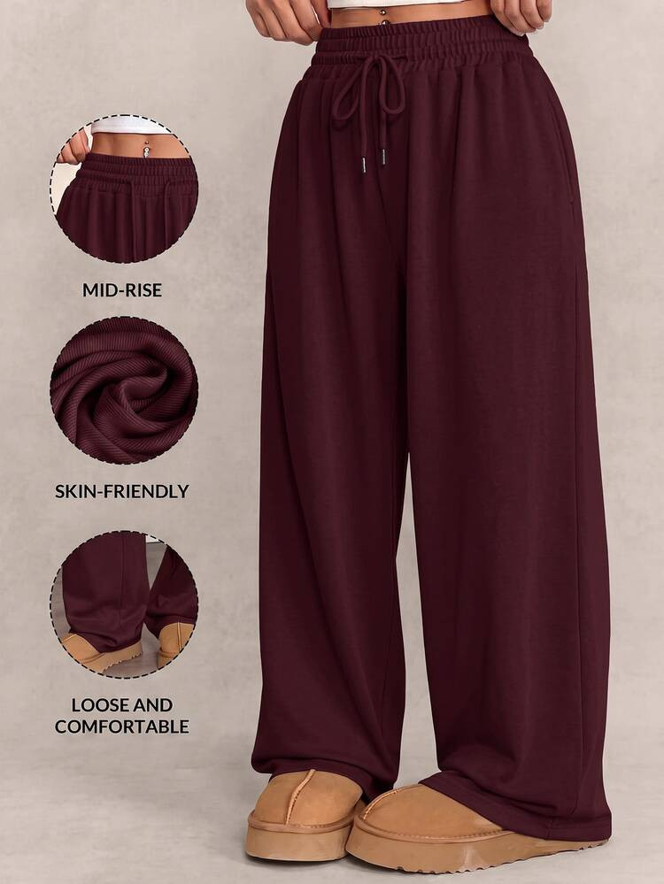 CovetEZ Plus Size Women Solid Color Drawstring Waist Casual Versatile Daily Wear Sweatpants | SHEIN