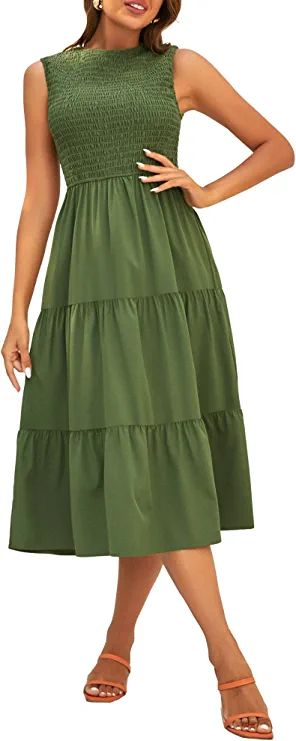 YOESEE Women Summer Sleeveless Smocked Tiered Midi Dress High Waist Maxi Long Dress | Amazon (US)