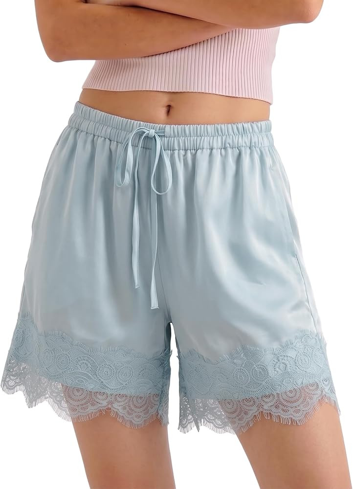 SeeLuNa Lace Trim Shorts for Women Drawstring Elastic Waist Summer Boho Wide Leg Flowy Mini Short... | Amazon (US)