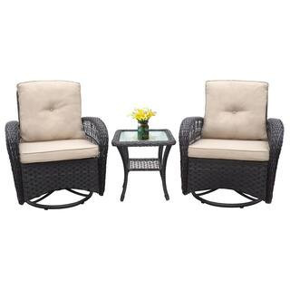 3-Piece Metal Conversation Set Rocking Chair with Glass Top Side Table in Khaki Cushions | The Home Depot