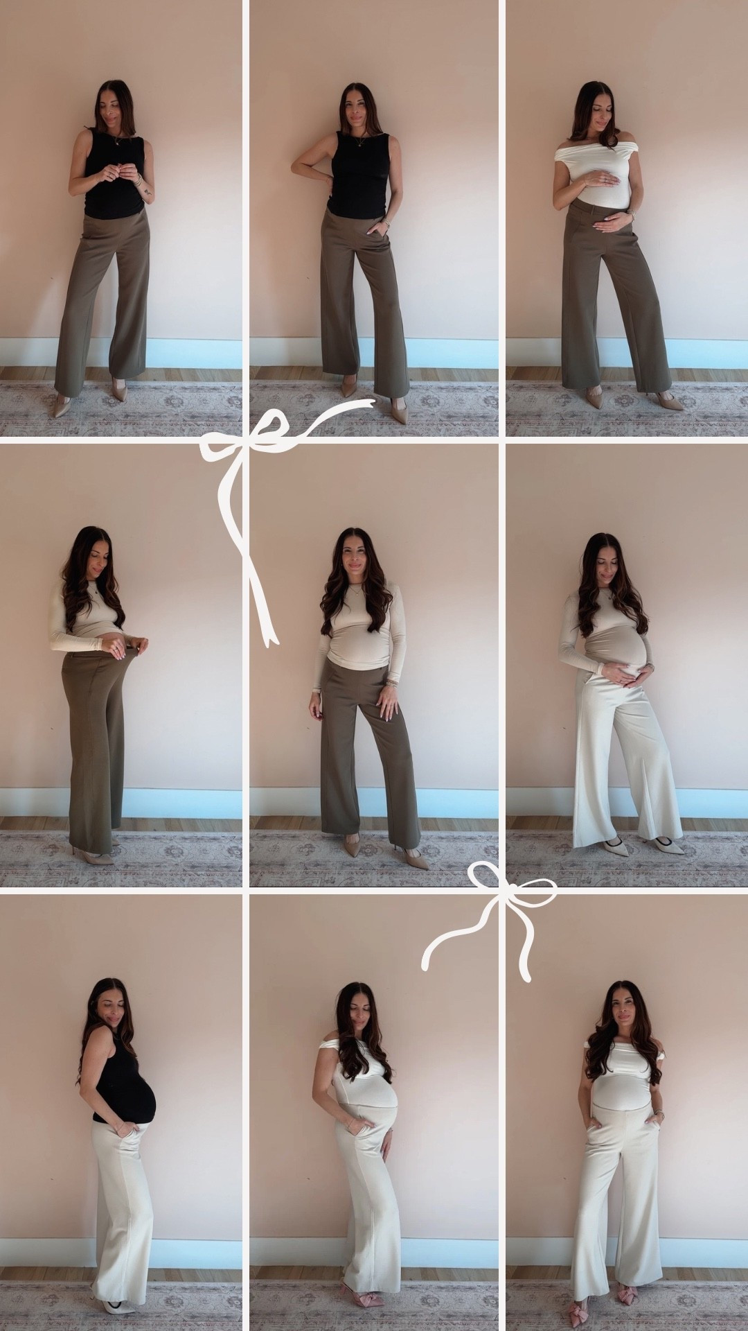 At 39 weeks pregnant comfort is everything… but I still want to feel put together 🤌🏼

None of these pieces are maternity — they’re just really well made, stretchy, and comfortable. Which means I’ll be wearing them now and postpartum!

Also love that the tops have a built-in shelf bra! 💁🏻‍♀️

Sizing: 
- Stretch Cotton Blend Mid Rise Wide Leg Pant (regular, beige, medium)
- Stretch Cotton Blend Slimming High Rise Pant (regular, deep dry olive, medium)
- Modern Side Ruched Boatneck Brami Top (morning mist, small)
- Elastic Open Back Brami Tank (black, small)
- Multi-wear Versatile Necklines Brami Top (pure white, small)

Discount code: FASHIONABLYCHAE20%

My MIL and I both tried on the pants, and we loved the fit of the green ones overall! They looked so good on both of us! 

P.S. we wear the same size when I’m not pregnant! Hehe 

#oglmove #inmyogl #39weekspregnant #womensworkwear #bumpstyle 

#LTKWorkwear #LTKBump #LTKmomlife
