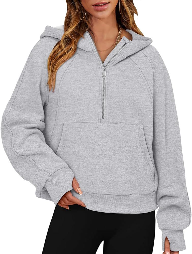 Womens Half Zip Athletic Cropped Hoodies Fleece Lined Pullover Sweatshirts Winter Clothes 2023 Ou... | Amazon (US)