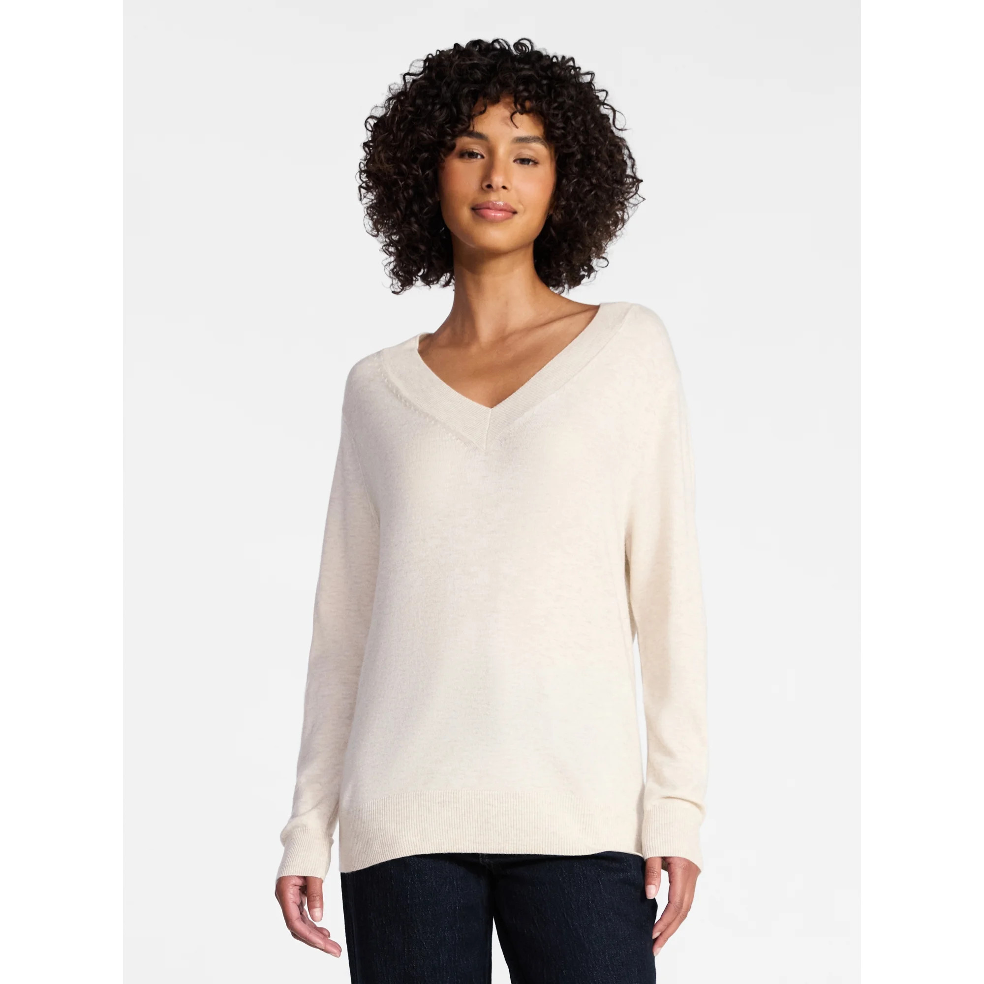 Time and Tru Women's V Neck Sweater, Lightweight, Sizes XS-XXXL | Walmart (US)