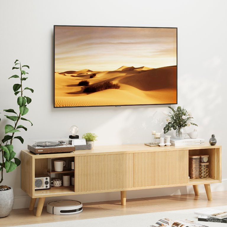 Yeahumalia 63 inch Waveform TV Stand with Storage, for TVs up to 70", Wood Color | Walmart (US)