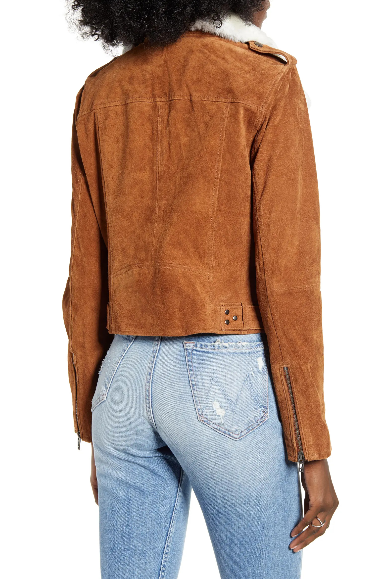 Removable Faux Fur Collar Suede Moto Jacket | Nordstrom