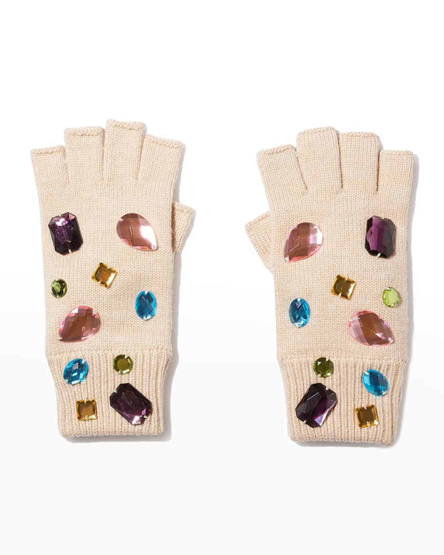 Lele Sadoughi Mixed Jewel Fingerless Knit Gloves | Neiman Marcus